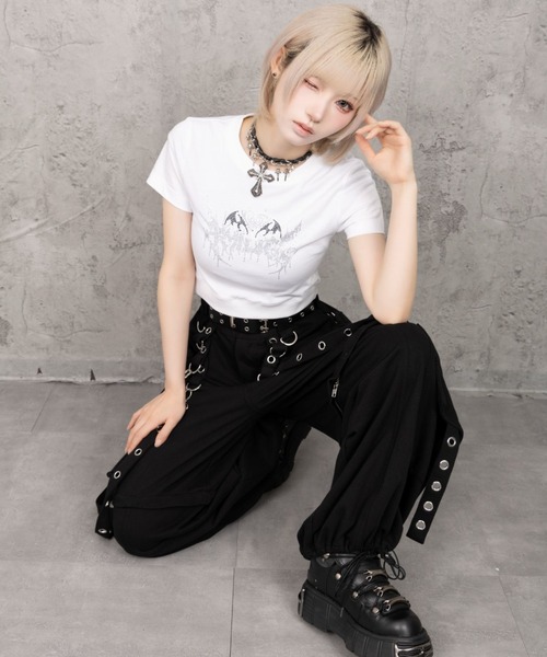 Amilige(アミリージュ)の「ハートコウモリラインストーンチビTシャツ(Tシャツ/カットソー・レディース・ブラック/ホワイト・FREE)」の14枚目の写真