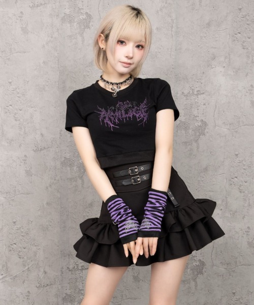 Amilige(アミリージュ)の「ハートコウモリラインストーンチビTシャツ(Tシャツ/カットソー・レディース・ブラック/ホワイト・FREE)」の5枚目の写真
