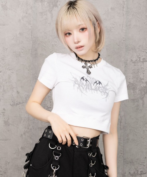 ハートコウモリラインストーンチビTシャツ（Tシャツ/カットソー