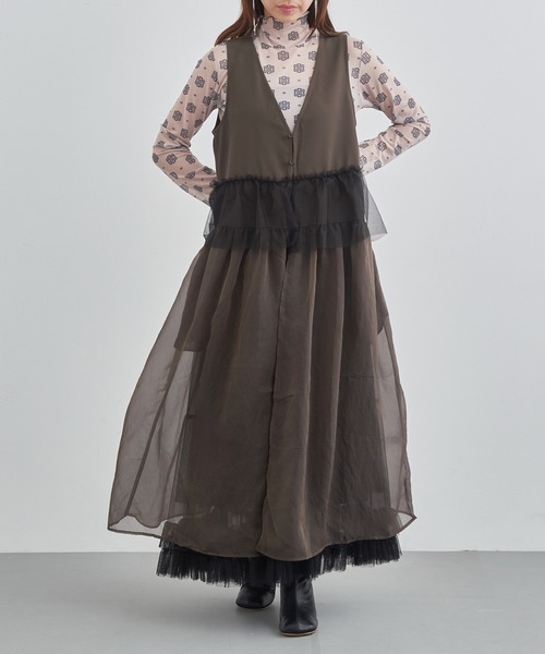 MAISON BREEZE reveur(メゾンブリーズレヴール)の「【MAISON BREEZE reveur】チュールフリルオーガンジーワンピース trc(ワンピース・レディース・ダークブラウン/オリーブ/ブラック・FREE)」の3枚目の写真