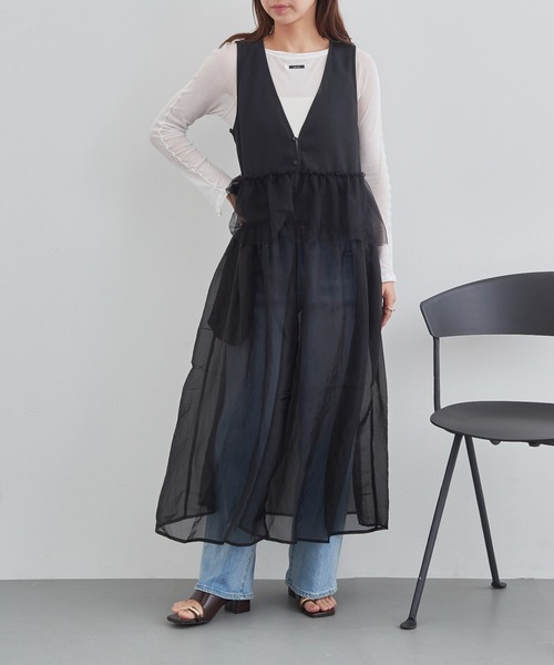 MAISON BREEZE reveur(メゾンブリーズレヴール)の「【MAISON BREEZE reveur】チュールフリルオーガンジーワンピース trc(ワンピース・レディース・ダークブラウン/オリーブ/ブラック・FREE)」の2枚目の写真