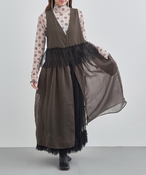MAISON BREEZE reveur(メゾンブリーズレヴール)の「【MAISON BREEZE reveur】チュールフリルオーガンジーワンピース trc(ワンピース・レディース・ダークブラウン/オリーブ/ブラック・FREE)」の14枚目の写真