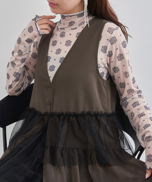 MAISON BREEZE reveur(メゾンブリーズレヴール)の「【MAISON BREEZE reveur】チュールフリルオーガンジーワンピース trc(ワンピース・レディース・ダークブラウン/オリーブ/ブラック・FREE)」の16枚目の写真