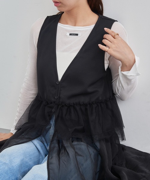 MAISON BREEZE reveur(メゾンブリーズレヴール)の「【MAISON BREEZE reveur】チュールフリルオーガンジーワンピース trc(ワンピース・レディース・ダークブラウン/オリーブ/ブラック・FREE)」の12枚目の写真