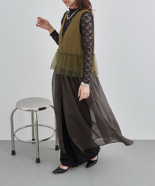 MAISON BREEZE reveur(メゾンブリーズレヴール)の「【MAISON BREEZE reveur】チュールフリルオーガンジーワンピース trc(ワンピース・レディース・ダークブラウン/オリーブ/ブラック・FREE)」の6枚目の写真