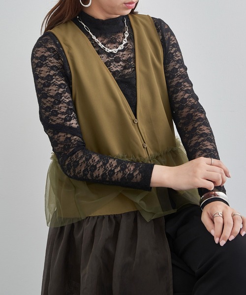 MAISON BREEZE reveur(メゾンブリーズレヴール)の「【MAISON BREEZE reveur】チュールフリルオーガンジーワンピース trc(ワンピース・レディース・ダークブラウン/オリーブ/ブラック・FREE)」の8枚目の写真