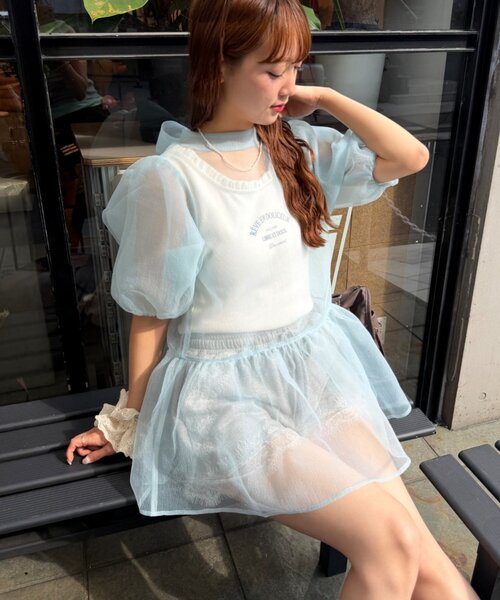 w closet(ダブルクローゼット)の「バックリボンオーガンジーブラウス(シャツ/ブラウス・レディース・オフホワイト/ブラック/ブルー・FREE)」の1枚目の写真