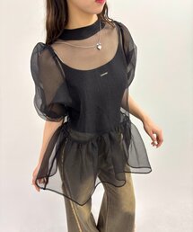 バックリボンオーガンジーブラウス