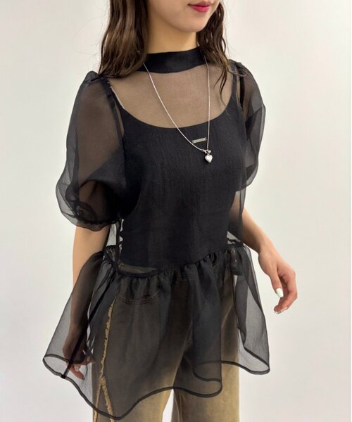 w closet(ダブルクローゼット)の「バックリボンオーガンジーブラウス(シャツ/ブラウス・レディース・オフホワイト/ブラック/ブルー・FREE)」の10枚目の写真