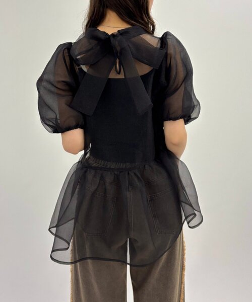w closet(ダブルクローゼット)の「バックリボンオーガンジーブラウス(シャツ/ブラウス・レディース・オフホワイト/ブラック/ブルー・FREE)」の11枚目の写真