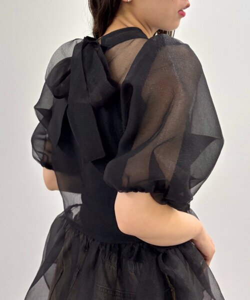 w closet(ダブルクローゼット)の「バックリボンオーガンジーブラウス(シャツ/ブラウス・レディース・オフホワイト/ブラック/ブルー・FREE)」の12枚目の写真