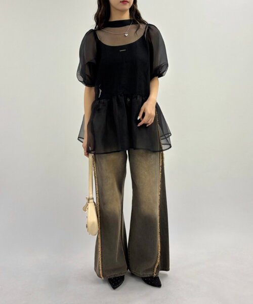w closet(ダブルクローゼット)の「バックリボンオーガンジーブラウス(シャツ/ブラウス・レディース・オフホワイト/ブラック/ブルー・FREE)」の13枚目の写真