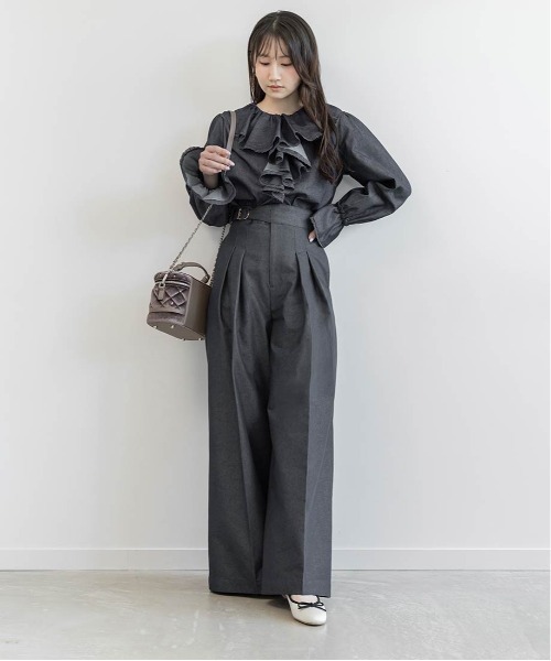 RANDA(ランダ)の「ハイウエストタックワイドパンツ(その他パンツ・レディース・ブラウン/ブラック/ブルー系その他・1/0)」の9枚目の写真
