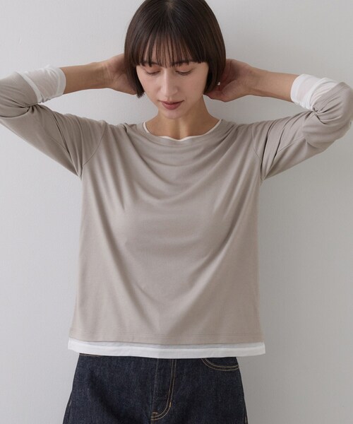 Dessin（デッサン）の「【調温機能】シアーリブプルオーバー（Tシャツ/カットソー・レディース・チャコール/ホワイト系/グレー系4・01/02/03）」の8枚目の写真