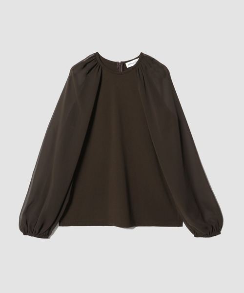 ESTNATION(エストネーション)の「ESTNATION / シフォンコンビカットソー(シャツ/ブラウス・レディース・ホワイト/ブラウン/ブラック・FREE)」の3枚目の写真