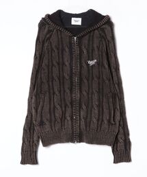 Powder wash cable knit zip hoodie