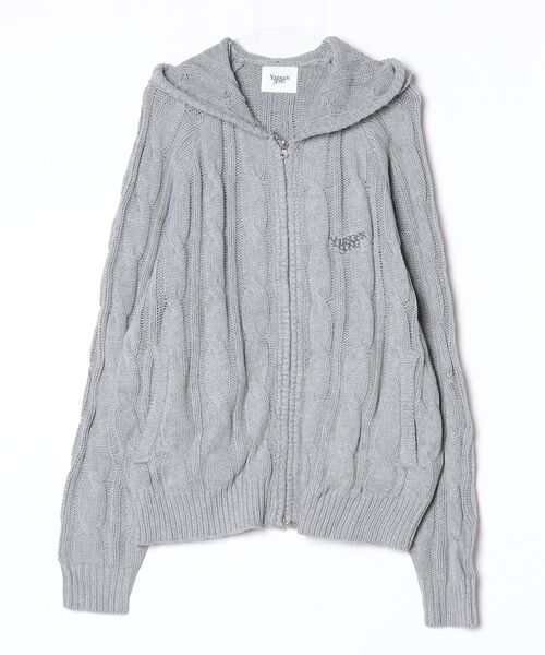 younger song（ヤンガーソング）の「Powder wash cable knit zip hoodie（ニット/セーター・メンズ・PINK/Black/ヘザーグレー・MEDIUM/LARGE）」の2枚目の写真