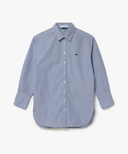 LACOSTE（ラコステ）の「背面プリーツ ロング丈オーバーサイズストライプシャツ（シャツ/ブラウス・レディース・ネイビー/ダークグリーン・34/40/38/36）」の22枚目の写真