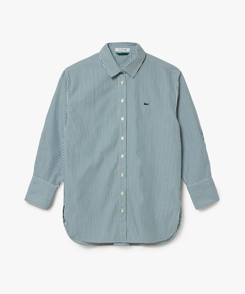 LACOSTE（ラコステ）の「背面プリーツ ロング丈オーバーサイズストライプシャツ（シャツ/ブラウス・レディース・ネイビー/ダークグリーン・34/40/38/36）」の12枚目の写真
