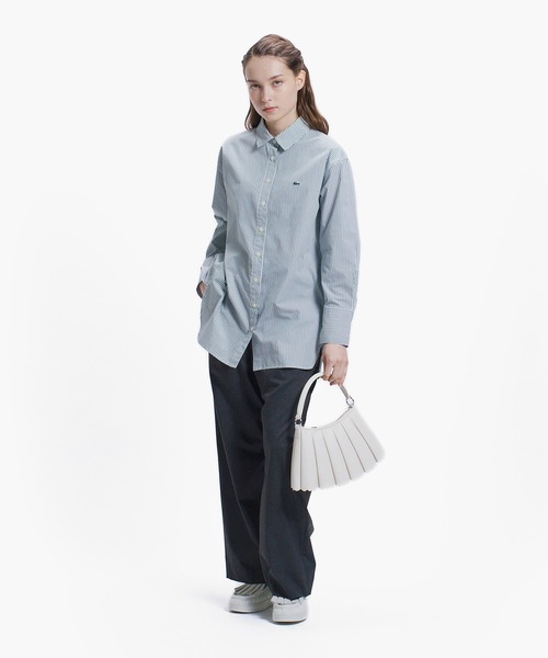 LACOSTE（ラコステ）の「背面プリーツ ロング丈オーバーサイズストライプシャツ（シャツ/ブラウス・レディース・ネイビー/ダークグリーン・34/40/38/36）」の14枚目の写真