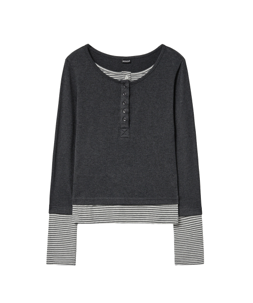 RENSE(レンセ)の「Layered Button Tee Charcoal(Tシャツ/カットソー・レディース・その他・OS)」の3枚目の写真
