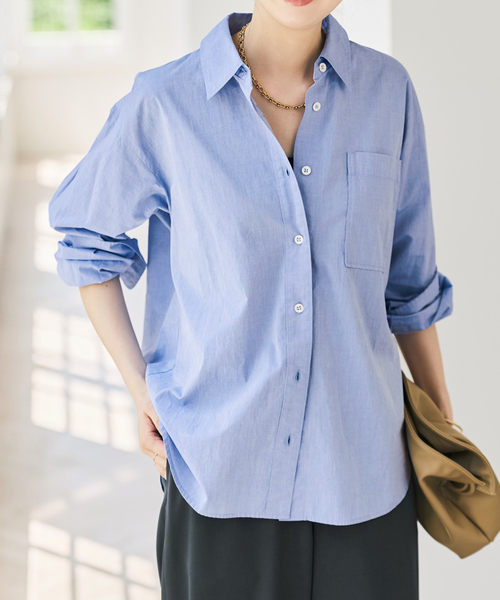 Spick & Span(スピックアンドスパン)の「《追加4》50コットンコンパクトシャツ(シャツ/ブラウス・レディース・サックスブルー/ホワイト・FREE)」の2枚目の写真