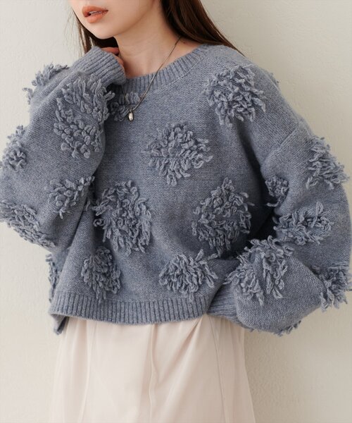 natural couture(ナチュラルクチュール)の「もしゃもしゃフラワーライクショートニット(ニット/セーター・レディース・チャコールグレー/ブラウン/オフホワイト/オレンジ/ブルー/ピンク/モカ・FREE)」の21枚目の写真