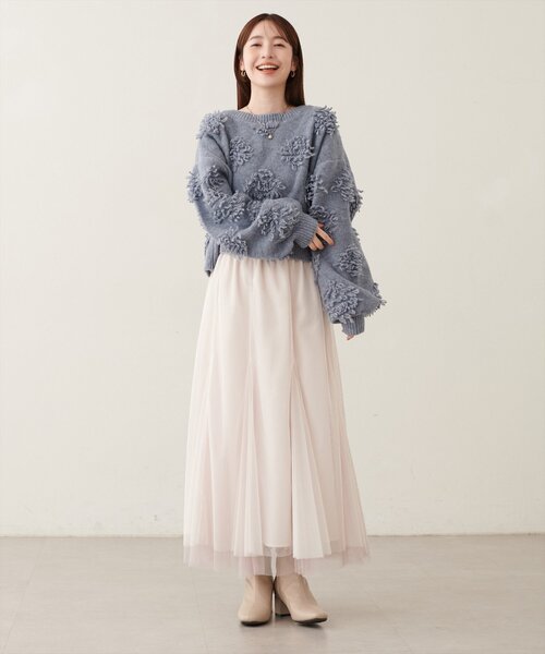 natural couture(ナチュラルクチュール)の「もしゃもしゃフラワーライクショートニット(ニット/セーター・レディース・チャコールグレー/ブラウン/オフホワイト/オレンジ/ブルー/ピンク/モカ・FREE)」の16枚目の写真