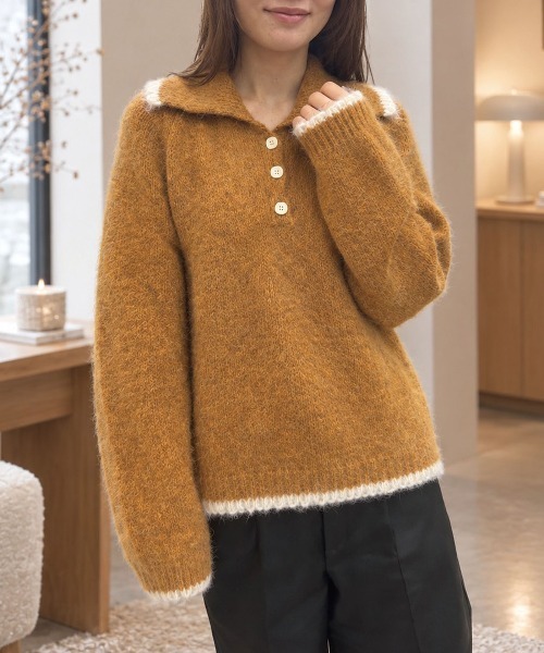 CORNERS(コーナーズ)の「配色ポロネックニットトップス(ニット/セーター・レディース・チャコールグレー/アイボリー/マスタード/杢グレー・M)」の4枚目の写真