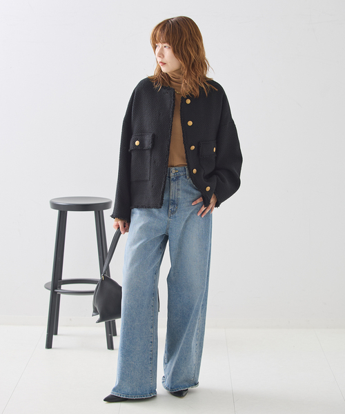 journal standard L'essage(ジャーナルスタンダードレサージュ)の「《追加》GIOLICA ツイード D/Sジャケット(ノーカラージャケット・レディース・ブラック・FREE)」の2枚目の写真