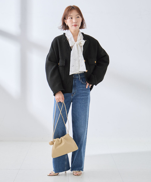 journal standard L'essage(ジャーナルスタンダードレサージュ)の「《追加》GIOLICA ツイード D/Sジャケット(ノーカラージャケット・レディース・ブラック・FREE)」の3枚目の写真
