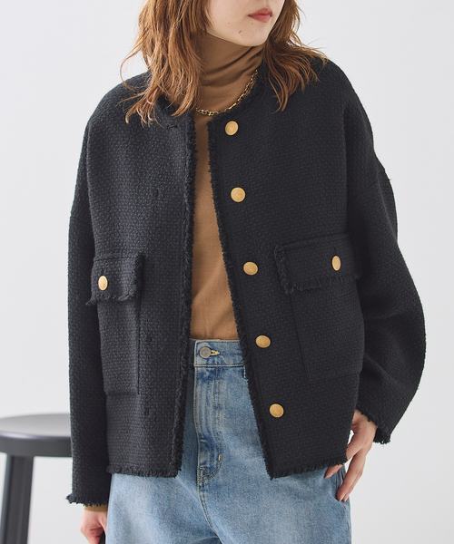 journal standard L'essage(ジャーナルスタンダードレサージュ)の「《追加》GIOLICA ツイード D/Sジャケット(ノーカラージャケット・レディース・ブラック・FREE)」の5枚目の写真