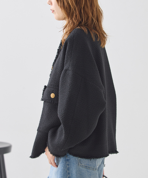 journal standard L'essage(ジャーナルスタンダードレサージュ)の「《追加》GIOLICA ツイード D/Sジャケット(ノーカラージャケット・レディース・ブラック・FREE)」の6枚目の写真