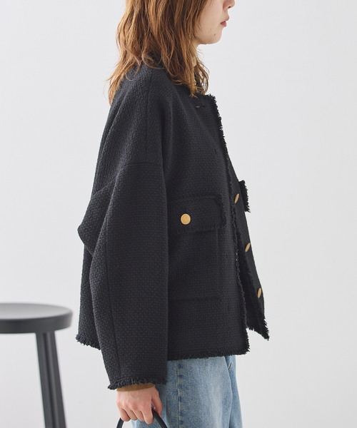 journal standard L'essage(ジャーナルスタンダードレサージュ)の「《追加》GIOLICA ツイード D/Sジャケット(ノーカラージャケット・レディース・ブラック・FREE)」の7枚目の写真