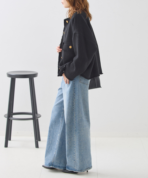 journal standard L'essage(ジャーナルスタンダードレサージュ)の「《追加》GIOLICA ツイード D/Sジャケット(ノーカラージャケット・レディース・ブラック・FREE)」の8枚目の写真