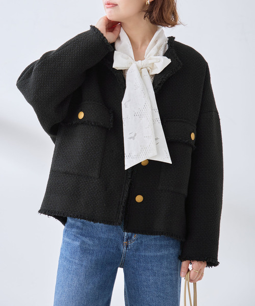 journal standard L'essage(ジャーナルスタンダードレサージュ)の「《追加》GIOLICA ツイード D/Sジャケット(ノーカラージャケット・レディース・ブラック・FREE)」の11枚目の写真