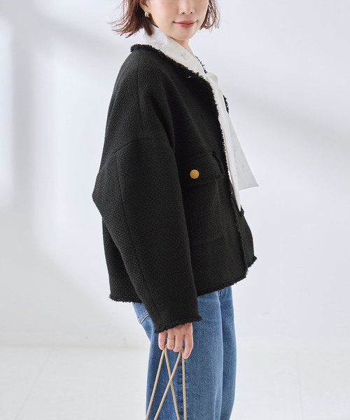 journal standard L'essage(ジャーナルスタンダードレサージュ)の「《追加》GIOLICA ツイード D/Sジャケット(ノーカラージャケット・レディース・ブラック・FREE)」の12枚目の写真