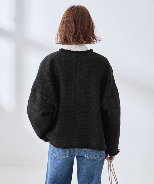 journal standard L'essage(ジャーナルスタンダードレサージュ)の「《追加》GIOLICA ツイード D/Sジャケット(ノーカラージャケット・レディース・ブラック・FREE)」の13枚目の写真