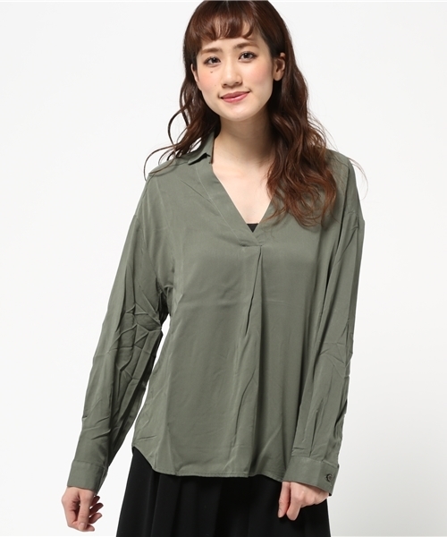 VENCEEXCHANGE（ヴァンスエクスチェンジ）の「スキッパーシャツ（シャツ/ブラウス・レディース・オフホワイト/ダークグリーン/ホワイト・MEDIUM）」の12枚目の写真