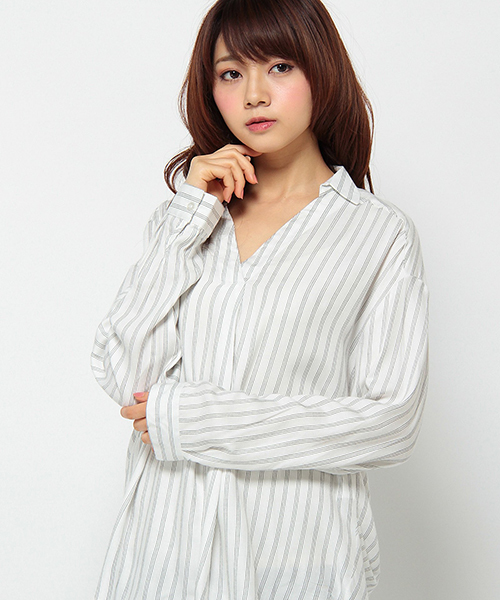 VENCEEXCHANGE（ヴァンスエクスチェンジ）の「スキッパーシャツ（シャツ/ブラウス・レディース・オフホワイト/ダークグリーン/ホワイト・MEDIUM）」の13枚目の写真