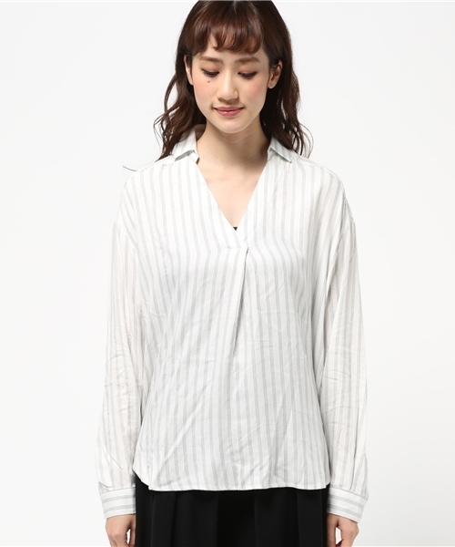 VENCEEXCHANGE（ヴァンスエクスチェンジ）の「スキッパーシャツ（シャツ/ブラウス・レディース・オフホワイト/ダークグリーン/ホワイト・MEDIUM）」の10枚目の写真