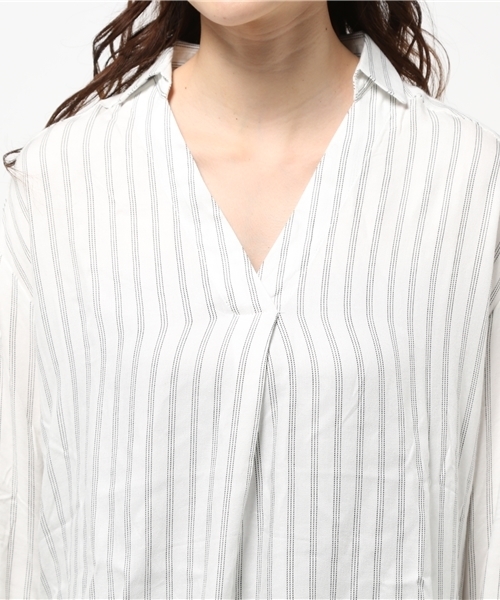 VENCEEXCHANGE（ヴァンスエクスチェンジ）の「スキッパーシャツ（シャツ/ブラウス・レディース・オフホワイト/ダークグリーン/ホワイト・MEDIUM）」の6枚目の写真