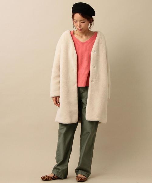 Another Edition（アナザーエディション）の「フェイクボアVネックコート/ AEMBC FAKE  ボアV/N CT（その他アウター・レディース・ベージュ/ナチュラル/ライトブルー・MEDIUM/SMALL）」の16枚目の写真