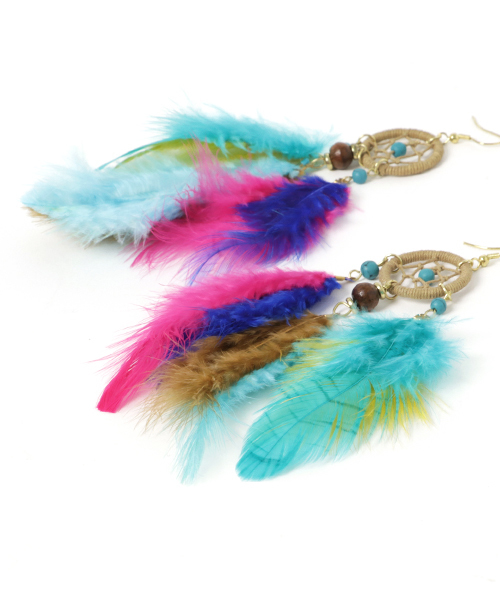 チャイハネ（チャイハネ）の「【チャイハネ】フェザーヒッピーピアス（ピアス（両耳用）・レディース・ナチュラル/カラフル・FREE）」の5枚目の写真