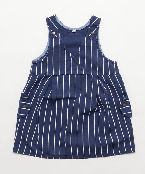 RAGMART（ラグマート）の「ダンガリージャンパースカート（ジャンパースカート・キッズ・ドット/ストライプ・100cm/110cm/120cm/130cm）」の4枚目の写真