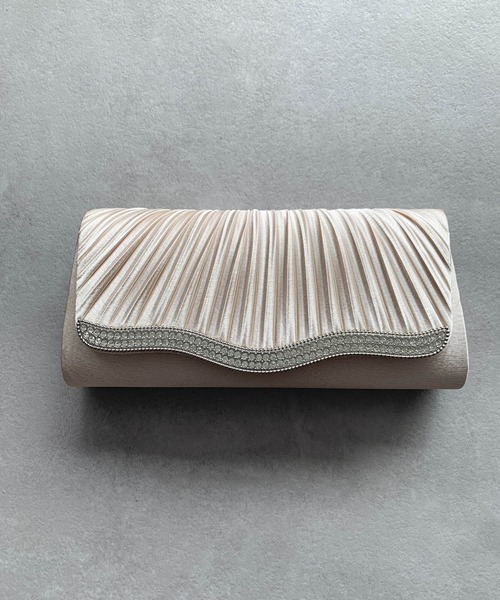 【新品・未使用】シルバー サテン クラッチバッグ ビジュー装飾 パーティーバッグ レディース クラッチバッグ 大きめ フォーマル