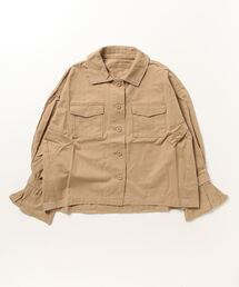 綿ツイルフリルスリーブミリタリージャケット