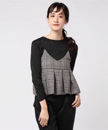 チェックキャミソールビスチェ+長袖Tシャツセット＊レディース/トップス/カットソー[C3473]神戸レタス