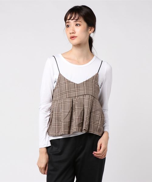 KOBE LETTUCE（コウベレタス）の「チェックキャミソールビスチェ+長袖Tシャツセット＊レディース/トップス/カットソー[C3473]神戸レタス（Tシャツ/カットソー・レディース・ホワイト系その他/ホワイト系その他2/ブラック系その他・FREE）」の7枚目の写真