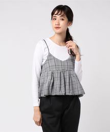 チェックキャミソールビスチェ+長袖Tシャツセット＊レディース/トップス/カットソー[C3473]神戸レタス